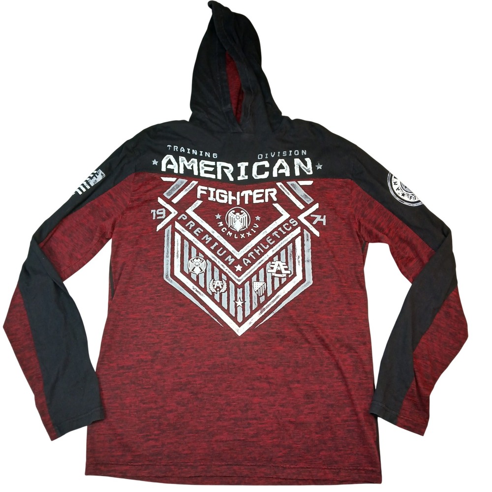 American Fighter Mens XL Hoodie Red Black Graphic Long Sleeve Shirt Buckle XL